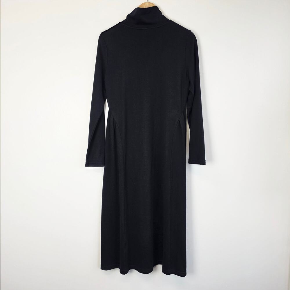 Lintico Navy Wool Sculpted Pleats Turtleneck Midi Shift Dress XXL Briar - Picture 3 of 9